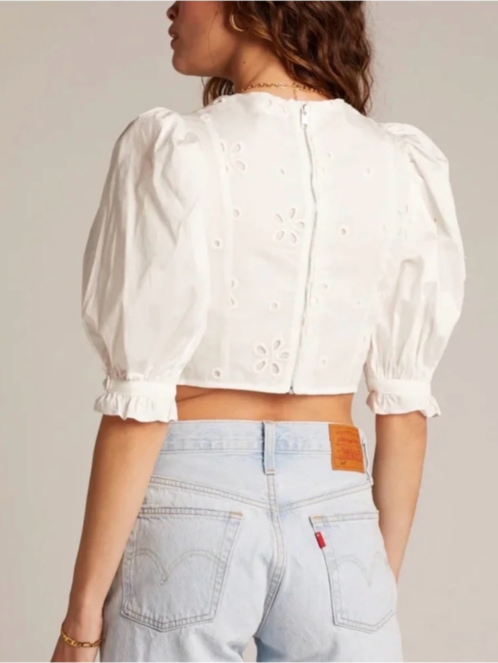 For Love & Lemons Serena Eyelet Corset Top White Cotton S - Picture 2 of 14